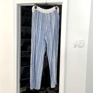 Blue and white striped swimsuit cover